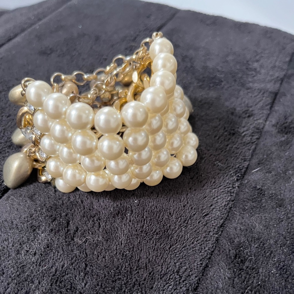 Multi layers pearl, rhinestone and charms fun stretch bracelet